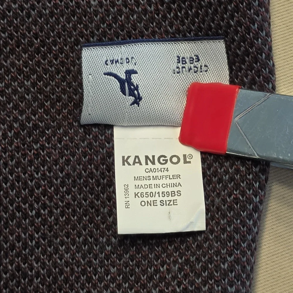 Kangol Mens Scarf‎ Black Gray Burgundy Check Knit Acrylic Winter Muffler 59
